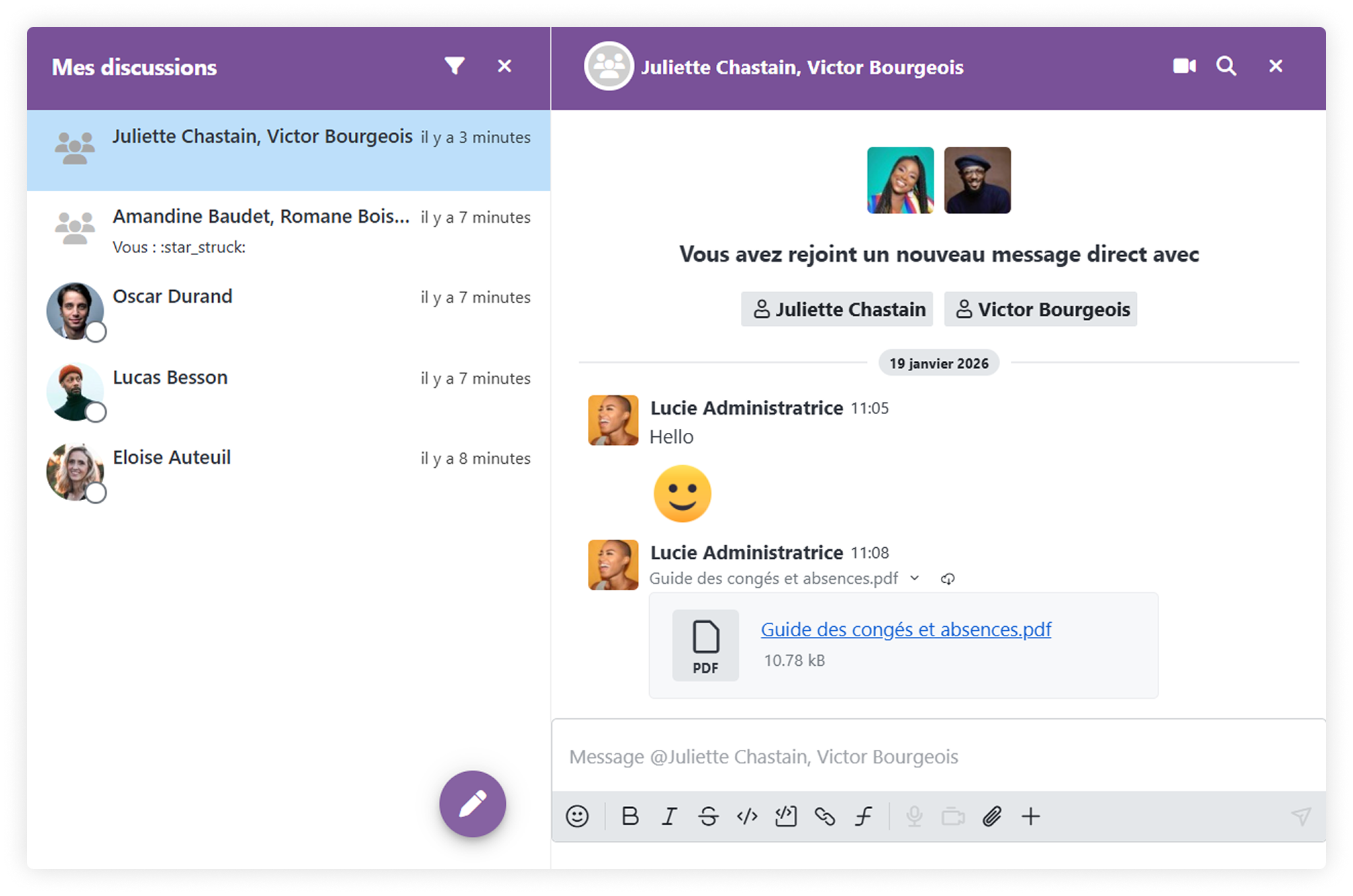 Messagerie instantanée intégrée