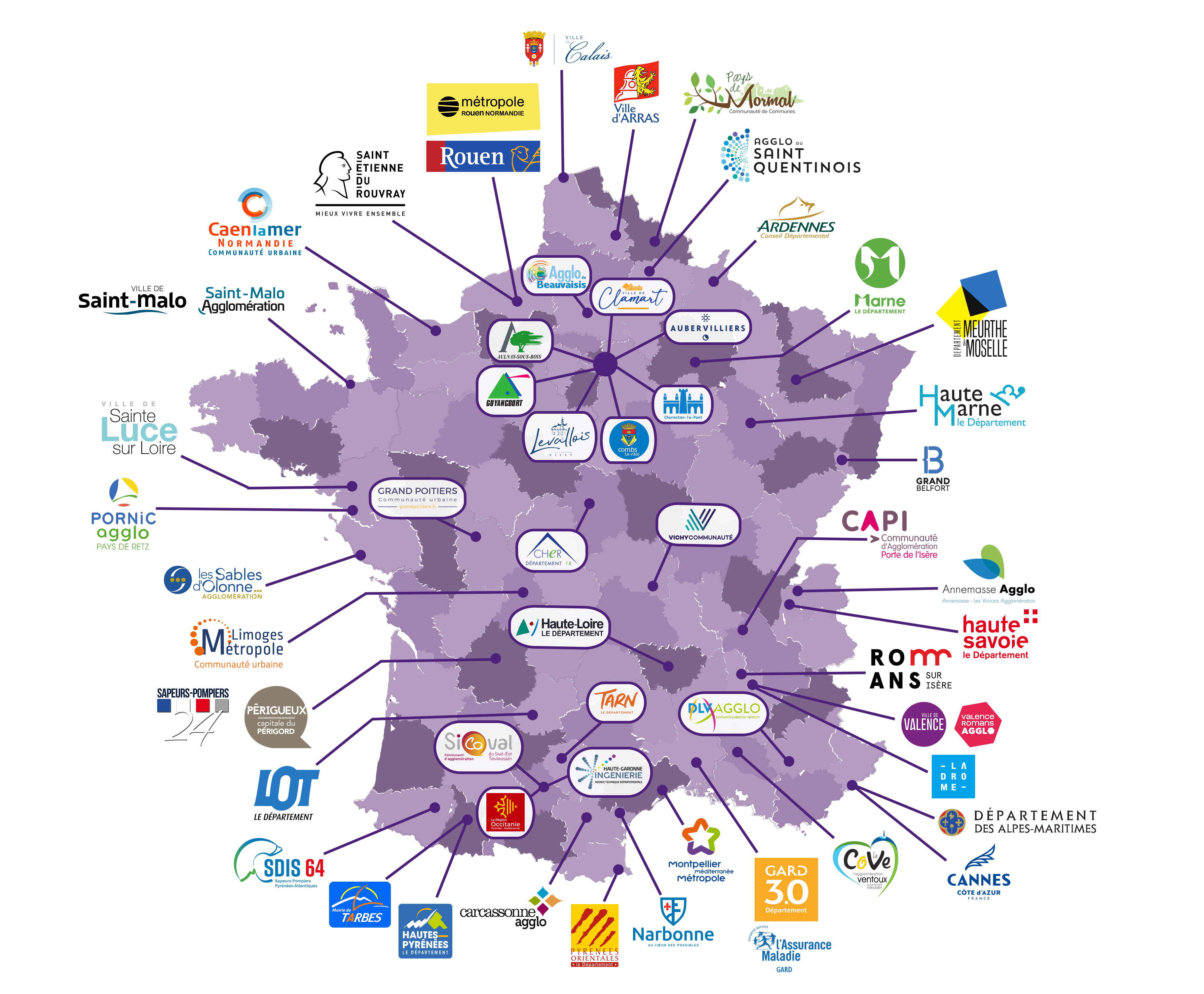 Carte de France avec les références Territorial