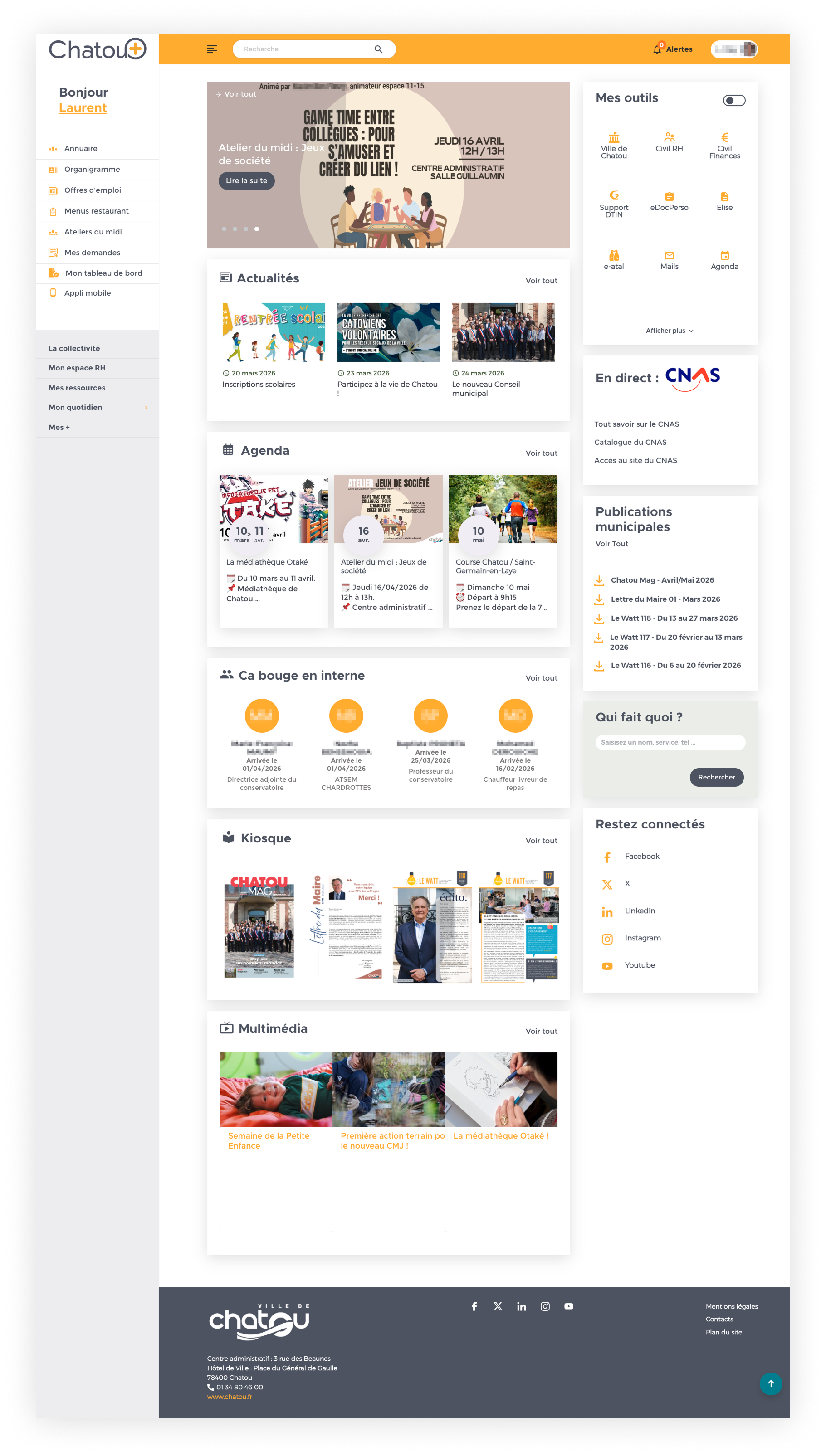 Page d'accueil de l'intranet de Chatou