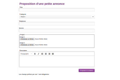 Proposition d'une petite annonce